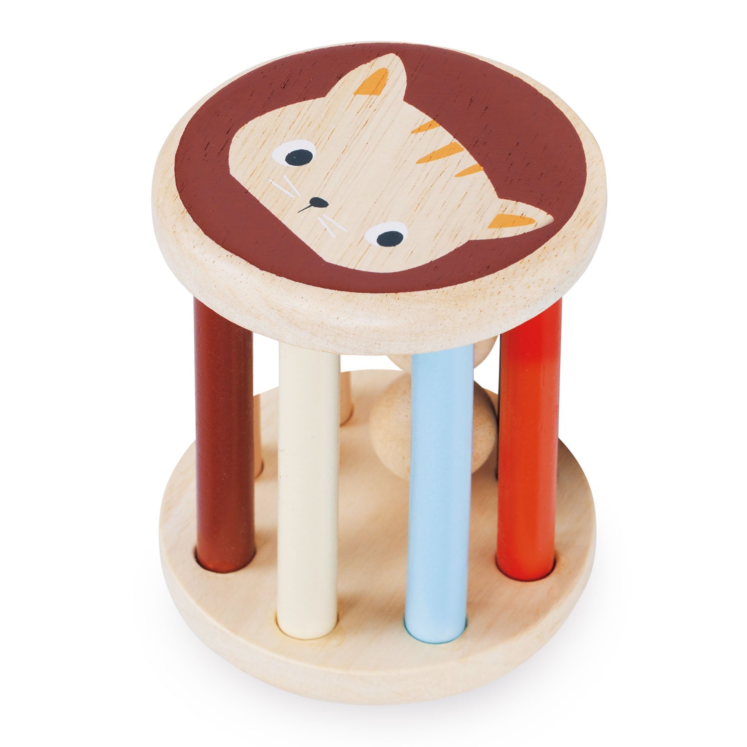 Rolling Kitten Rattle - Mentari - Sustainable Wooden Toys Made in Indonesia - Eco-Friendly Play