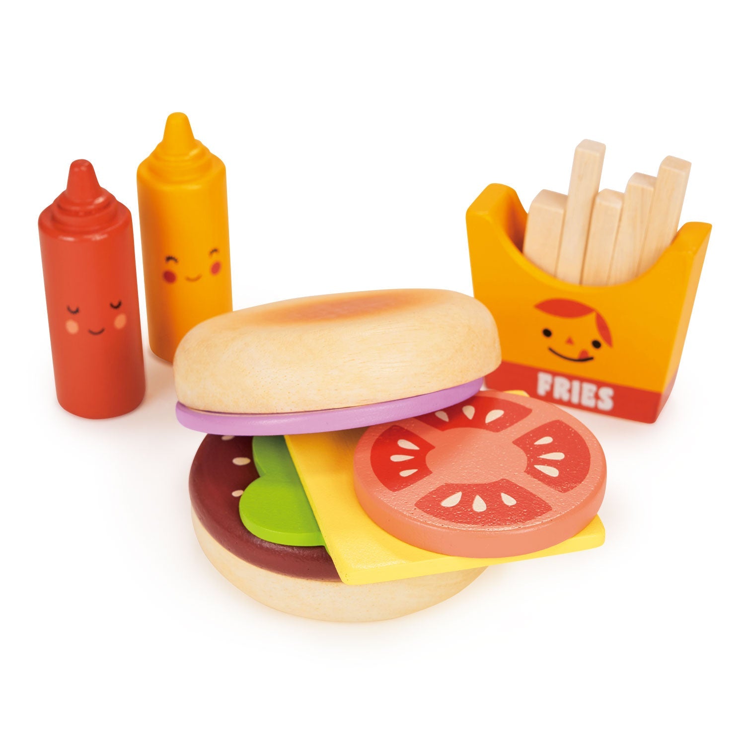 Take-out Burger Set - Mentari - Sustainable Wooden Toys Made in Indonesia - Eco-Friendly Play