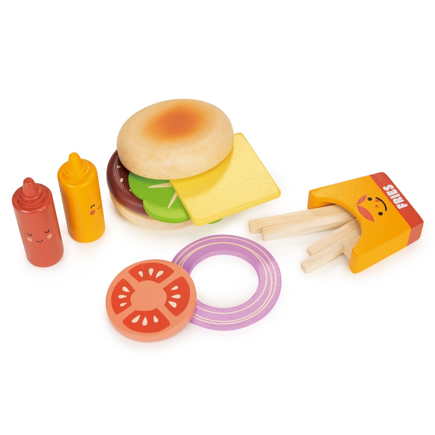 Take-out Burger Set - Mentari - Sustainable Wooden Toys Made in Indonesia - Eco-Friendly Play