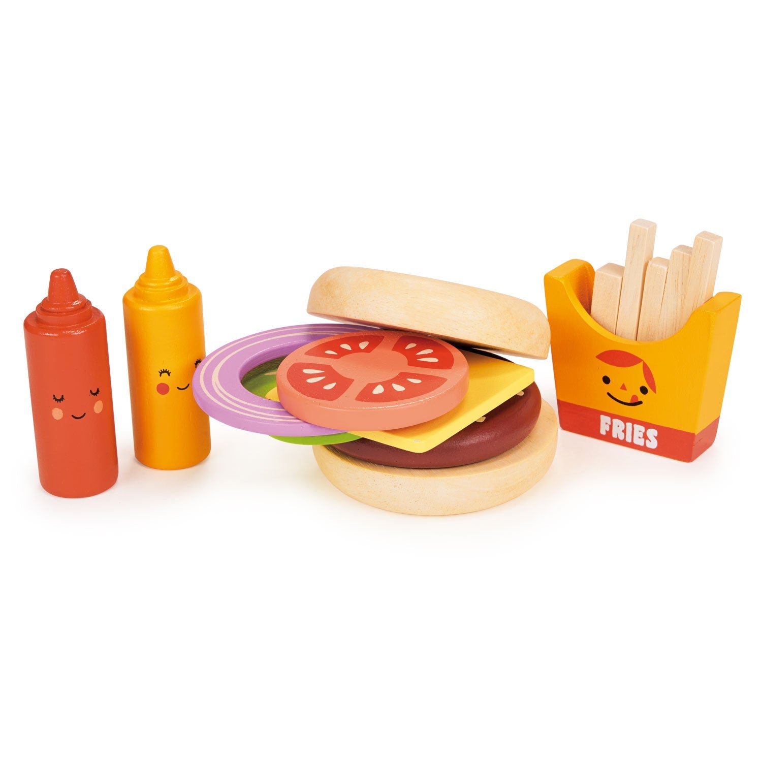 Take-out Burger Set - Mentari - Sustainable Wooden Toys Made in Indonesia - Eco-Friendly Play