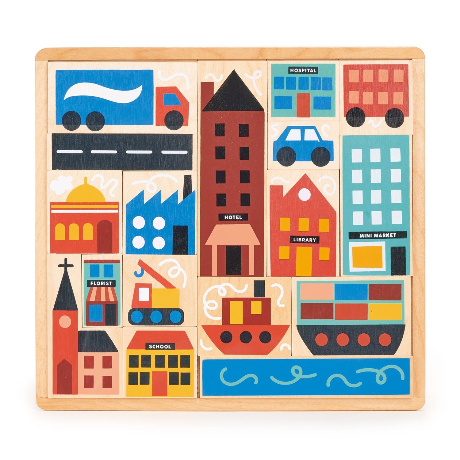 Town Puzzle - Mentari - Sustainable Wooden Toys Made in Indonesia - Eco-Friendly Play