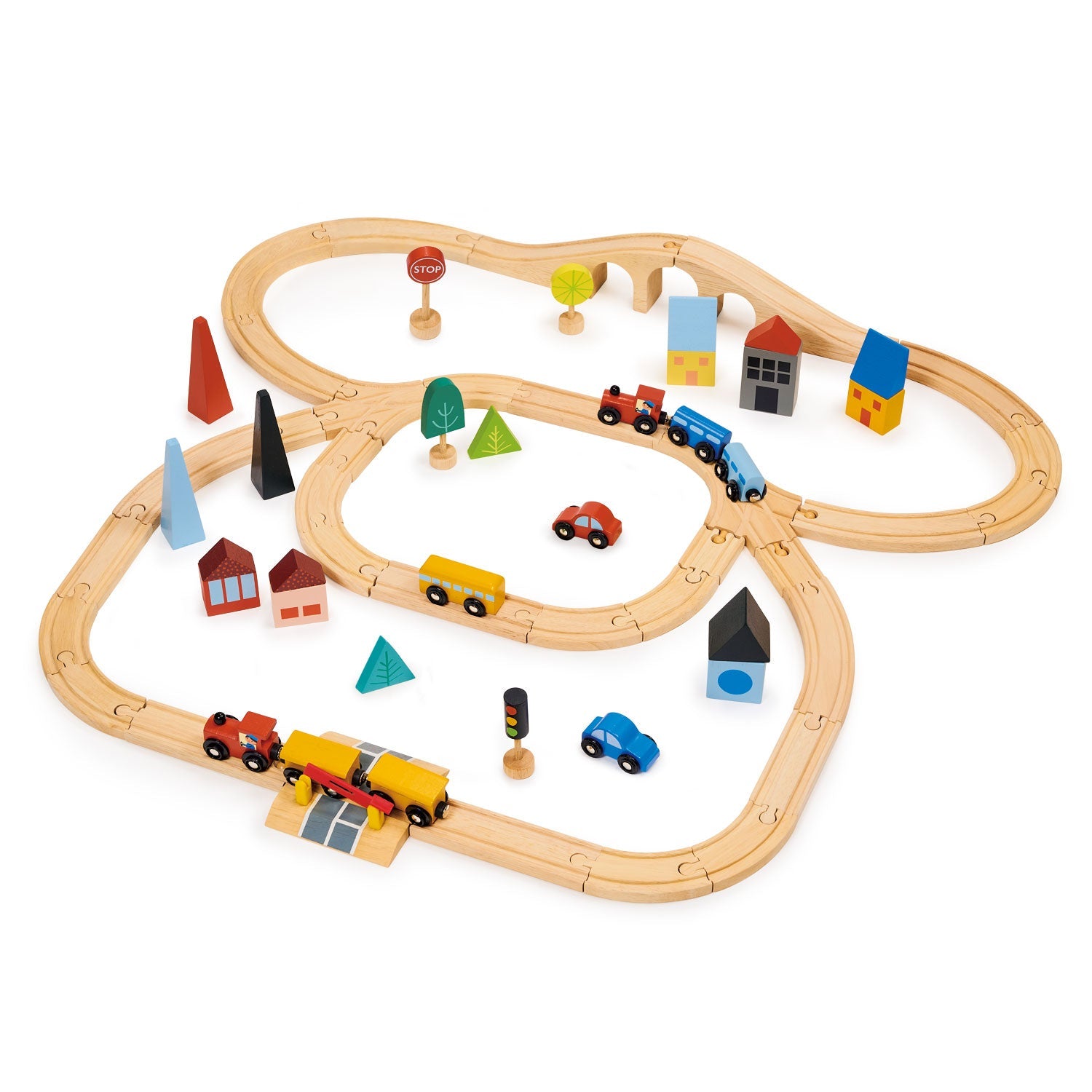 Town Train Set - Mentari - Sustainable Wooden Toys Made in Indonesia - Eco-Friendly Play